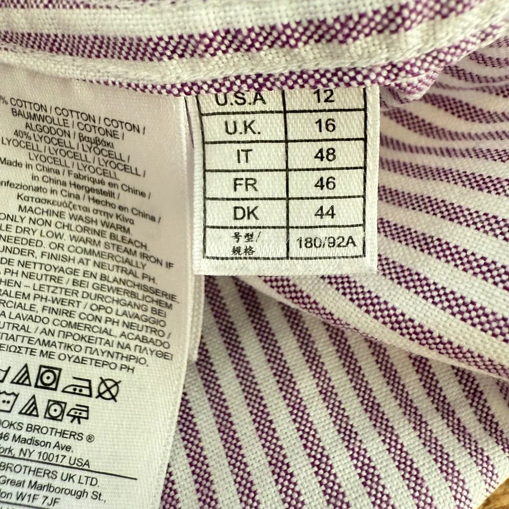 Brooks Brothers (Red Fleece) Stripe Button Down Oxford Shirt Purple White 12 EUC